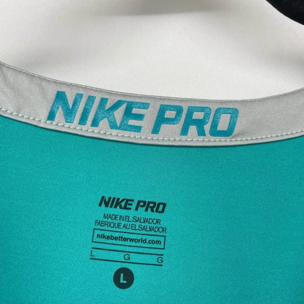 Nike Women Size Large Pro DRI-FIT T-Shirt Teal V-Neck Short‎ Sleeve Athletic Top